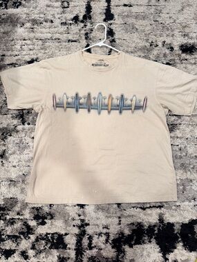 Newport Beige Short-Sleeve T-Shirt with Multicolor Surfboard Graphic